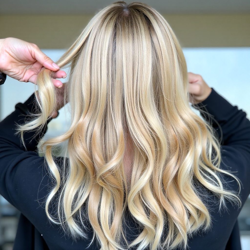 Blonde Strands Painted Using Babylights Technique
