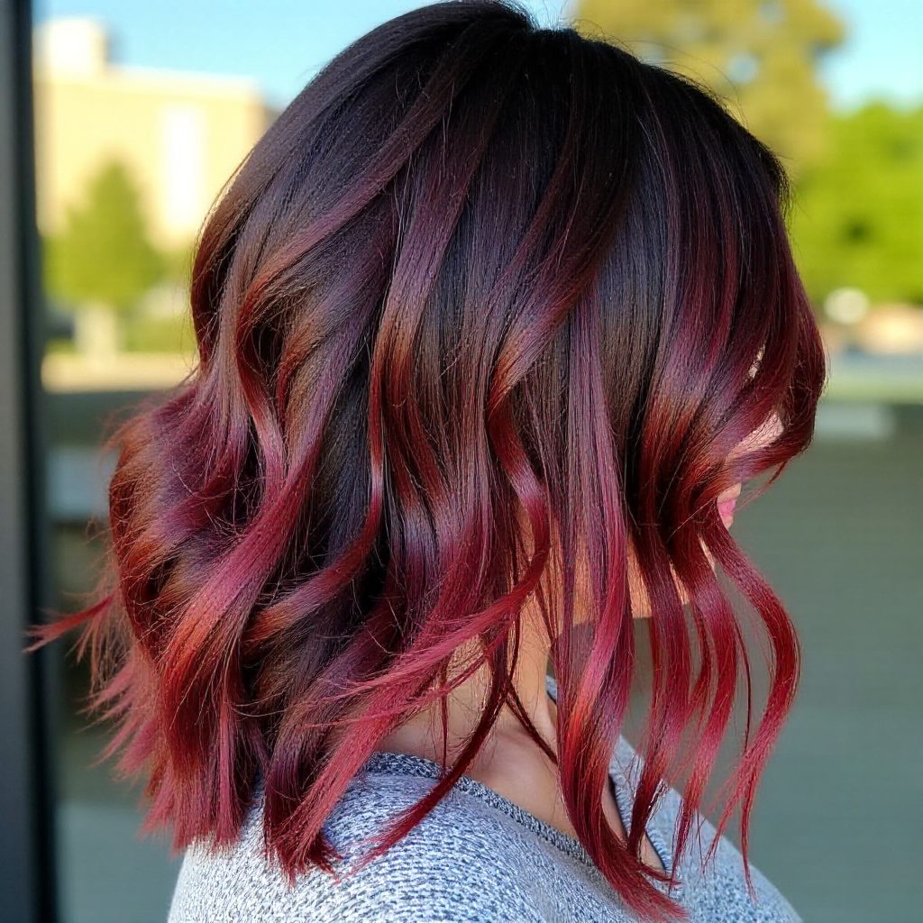 Vibrant Burgundy Tones on Black Locks