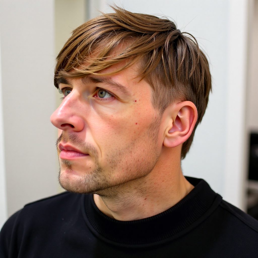 Short Men's Hairstyle with Long Wavy Fringe