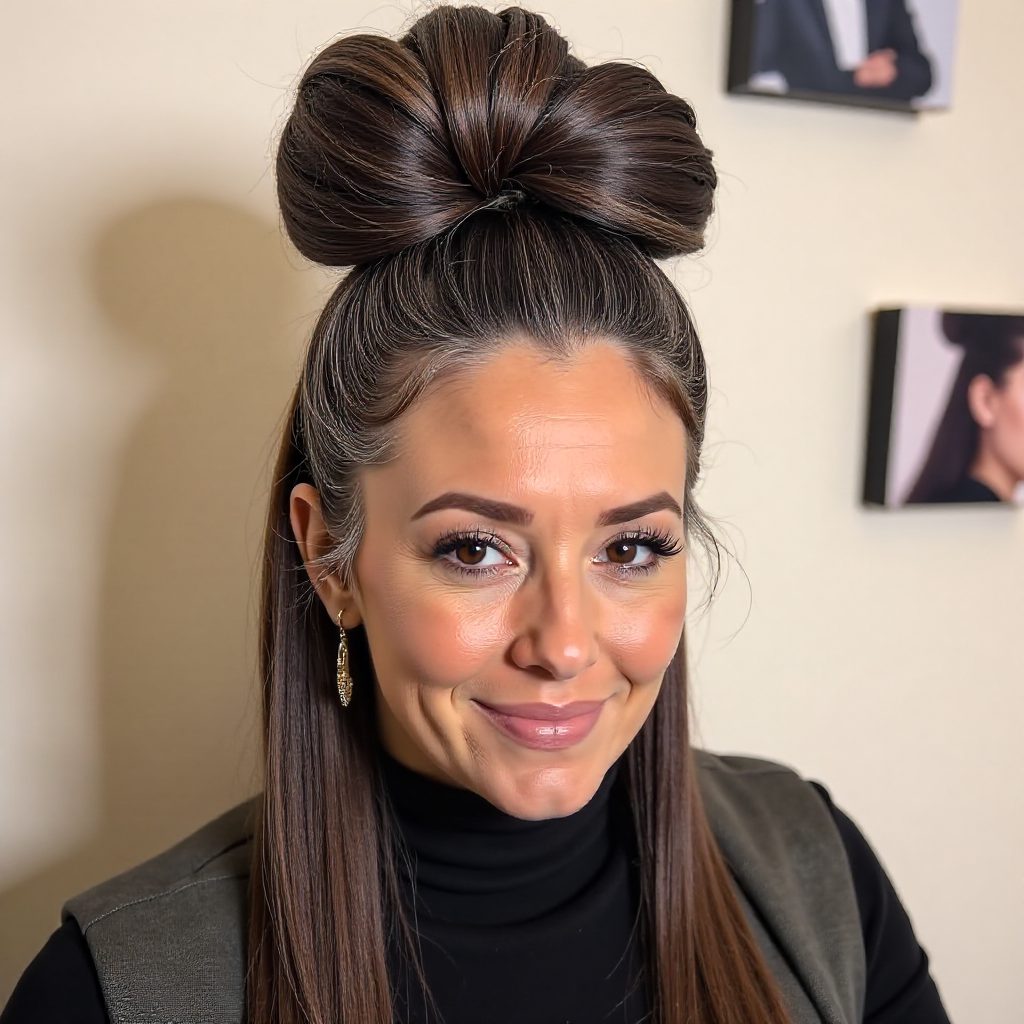 Scalp Braids into Large curly Bun Hairstyle