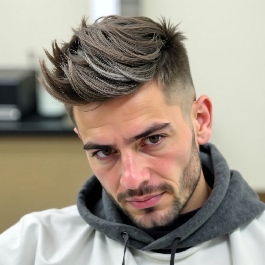 Angular Salt and Pepper Men's Haircut with Exclusive Fringe Style