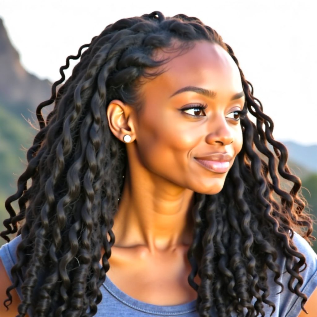 Curly Hairstyle with Cornrows in Front