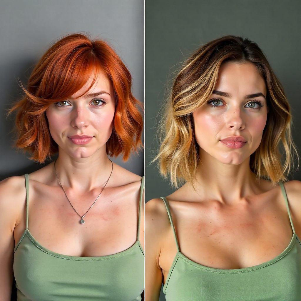 Copper Brown Bob Styled Straight and Curly
