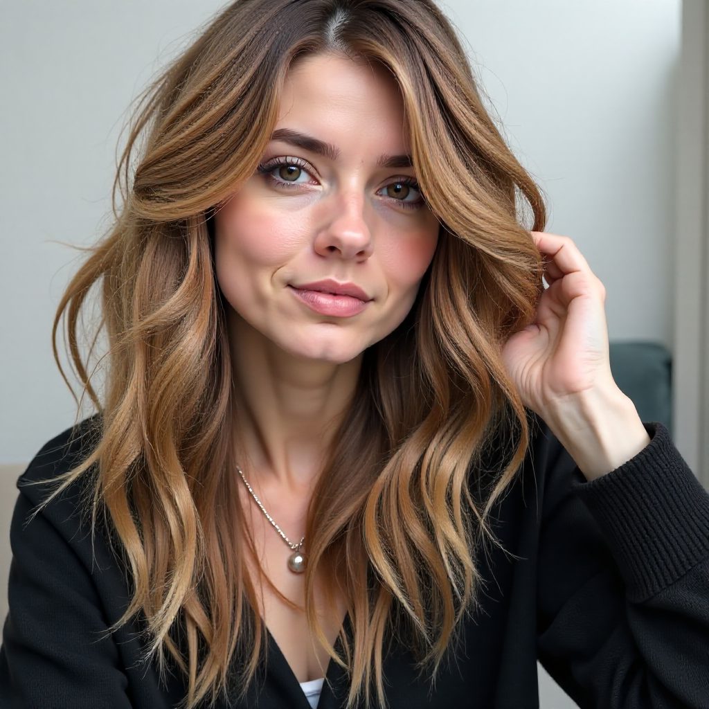 Light Brown Wolf Cut with Bangs