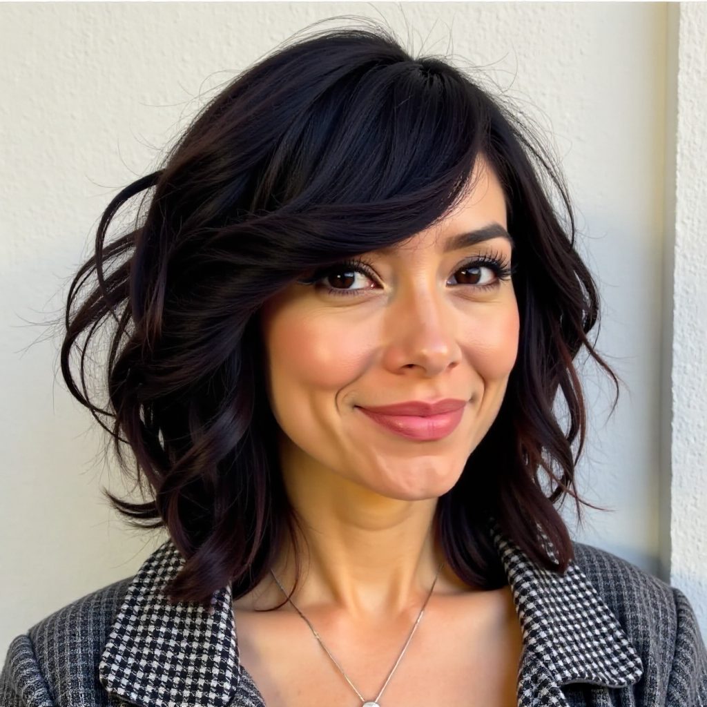 Thick Wavy Shag with Arched Bangs