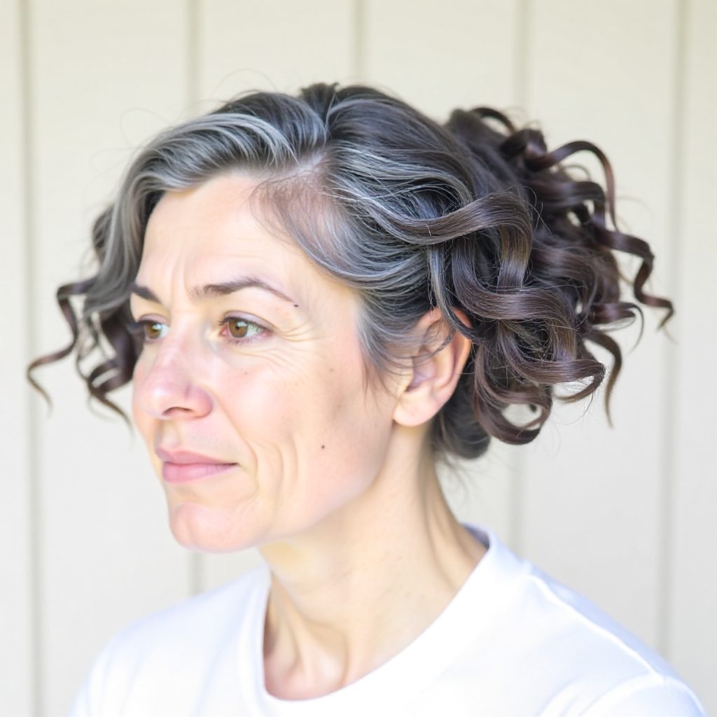 Short Salt and Pepper Wavy Bob