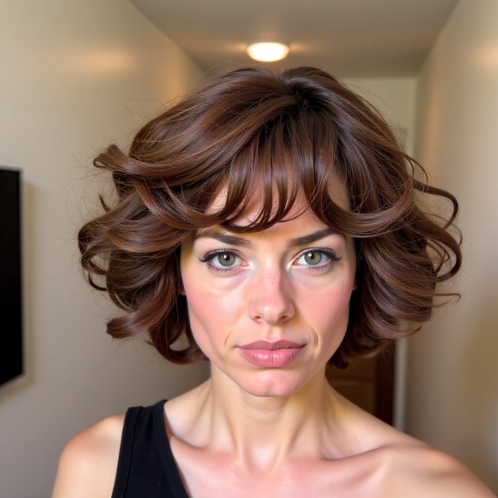 Short Bob with Bangs for Springy Spirals