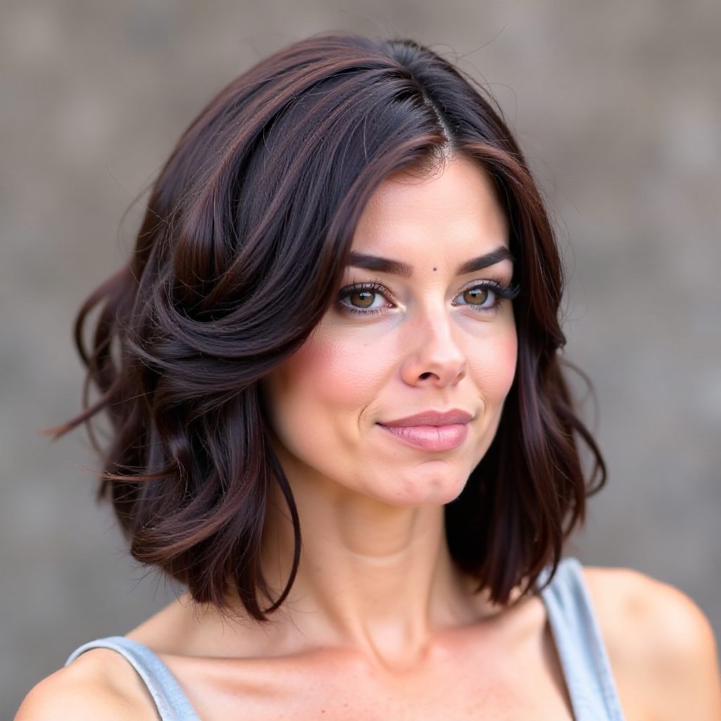 Wavy Bob with Long Curtain Bangs