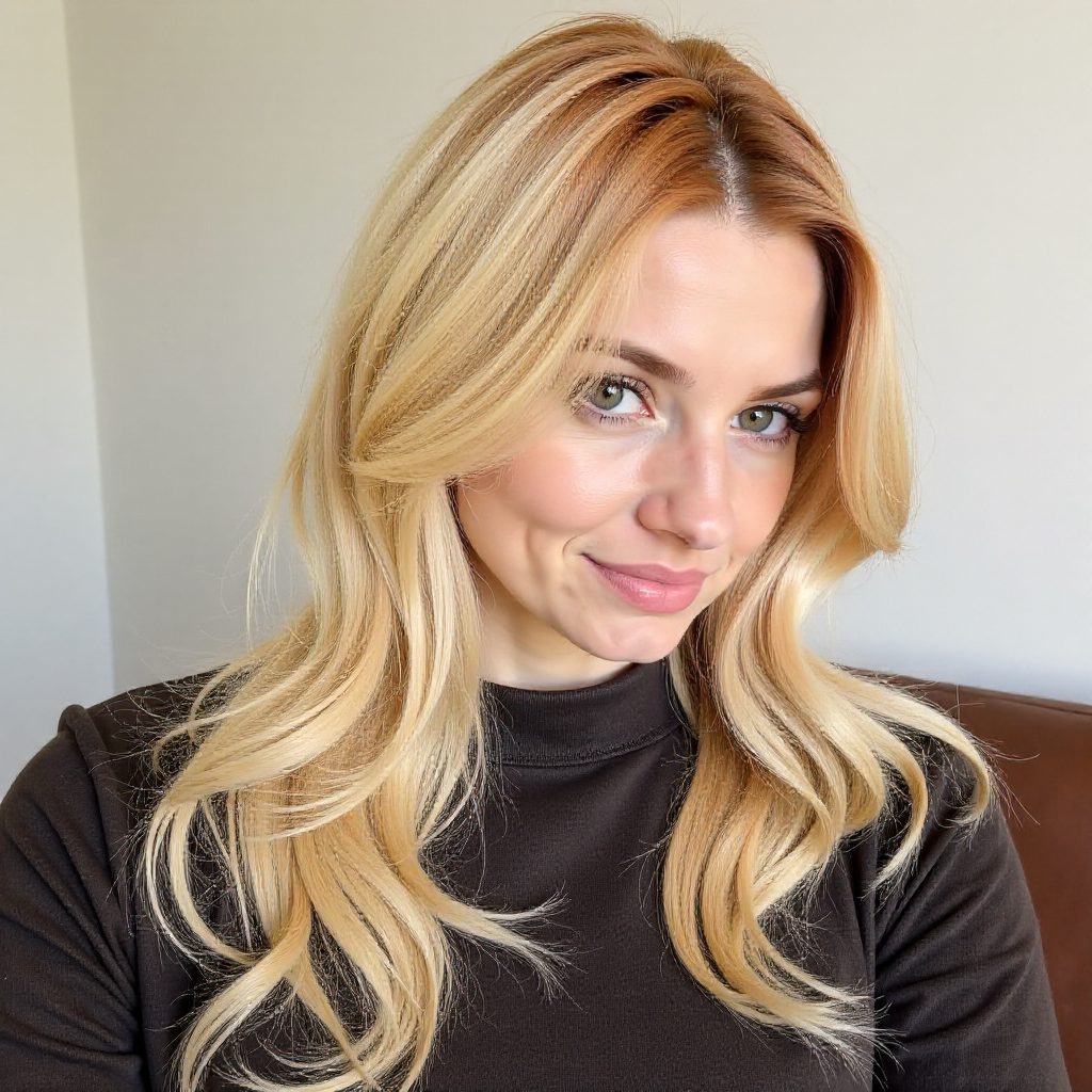 Long Blonde Hair with Face Framing Bangs