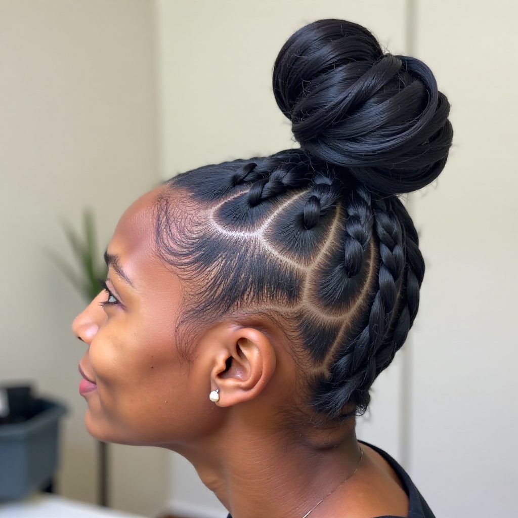Cornrows into a Braided Bun Hairstyle