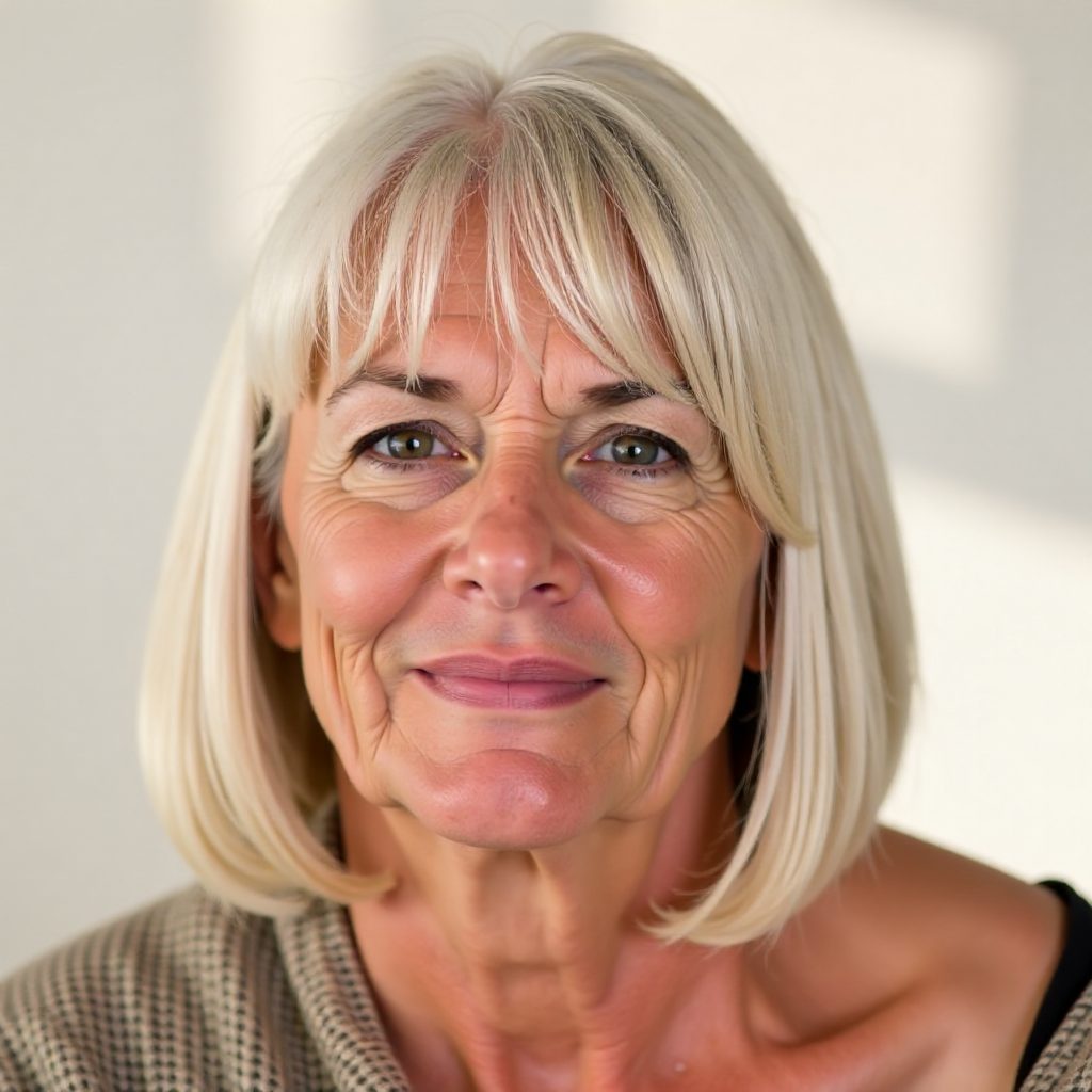 Elegant Blonde Bob with Wispy Fringe