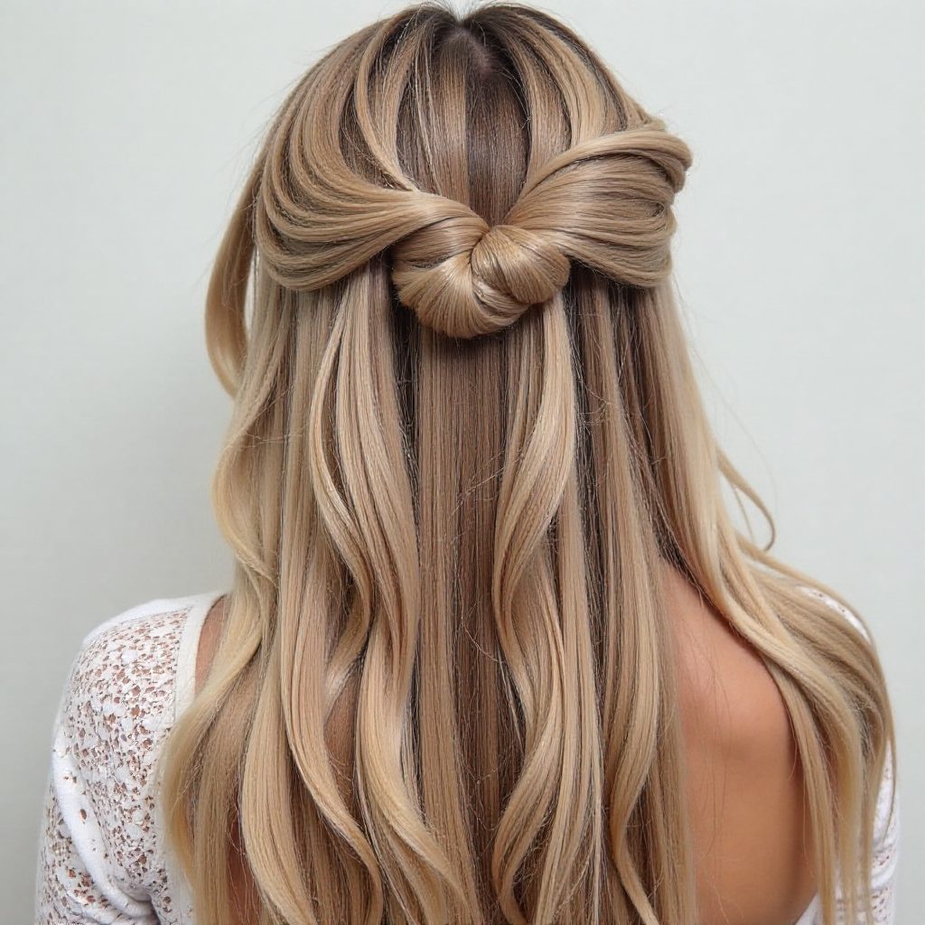 Diagonal 5 Strand Braid over Loose Hair