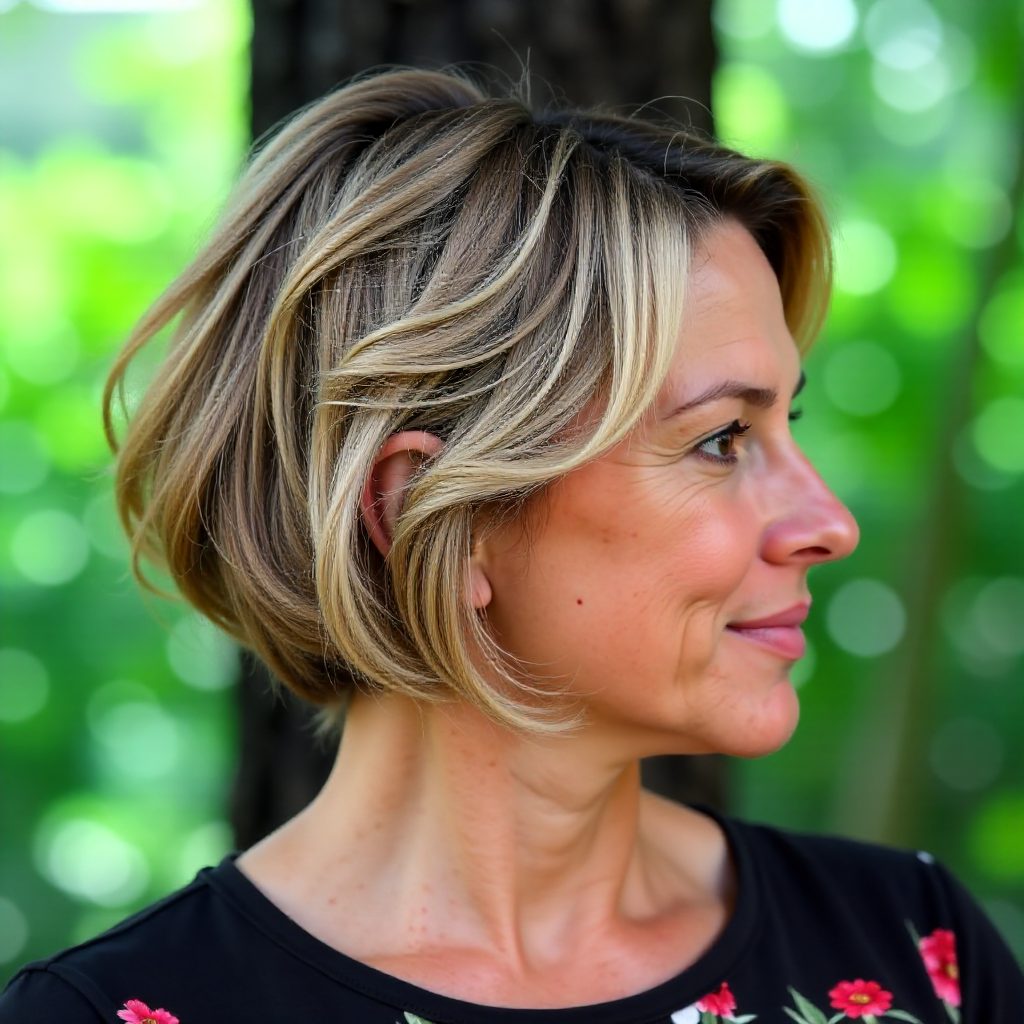 Swoopy Balayaged Bob for Mature Women