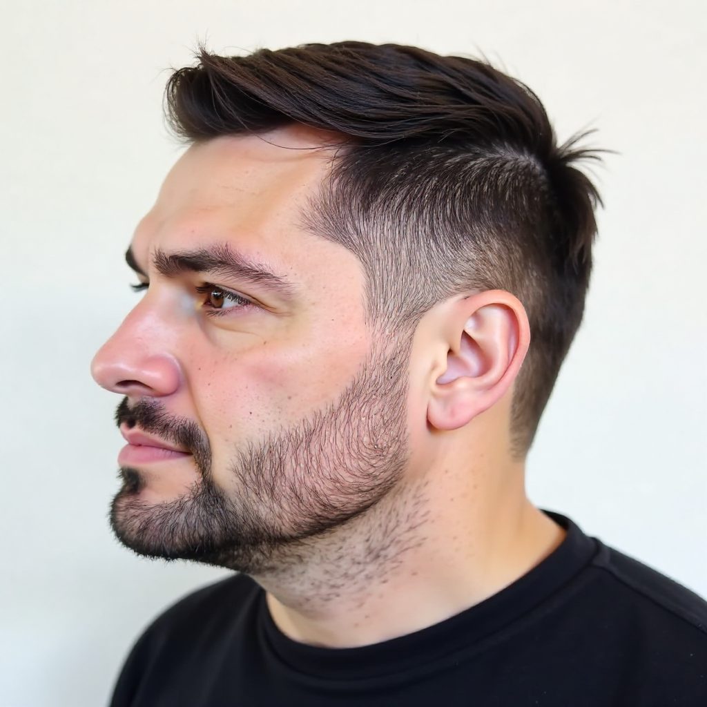Short Curly Fade and Facial Hair