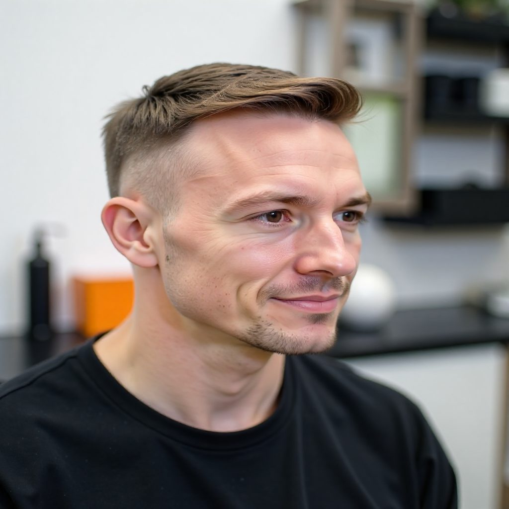 Side Parted Quiff with Low Fade
