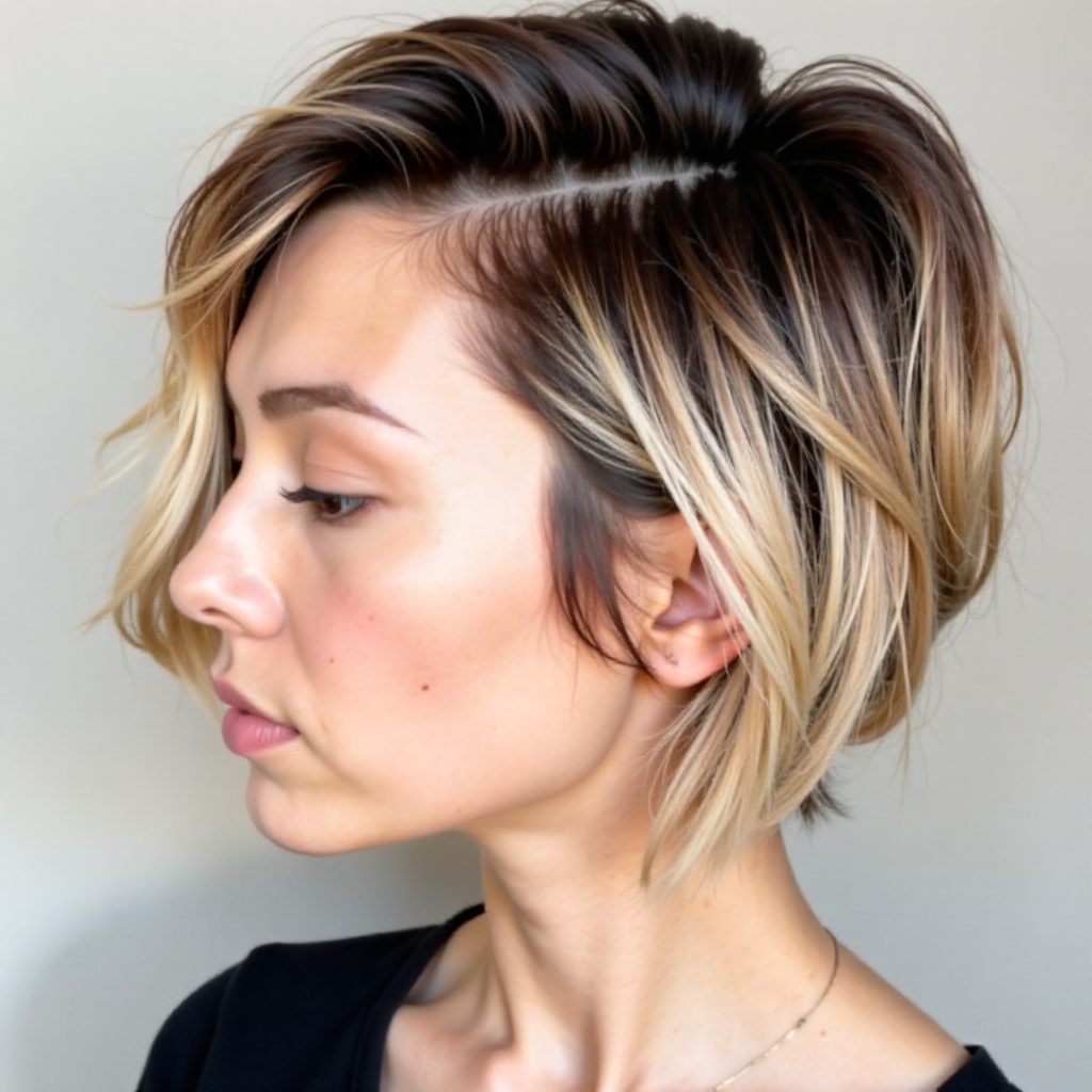 Messy Blonde Pixie Bob with Shadow Roots
