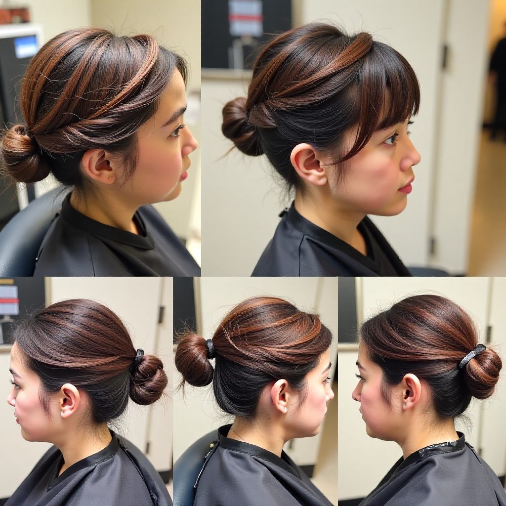 Tapered Black Hair with Red Brown Highlights