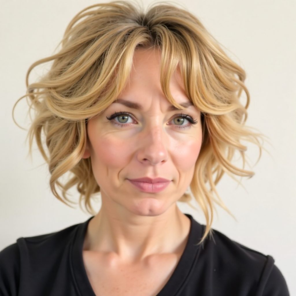 Curly Hairstyle with Bangs Over