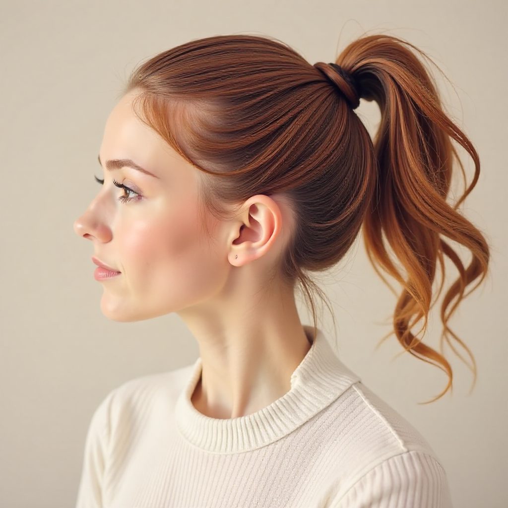 Short Hair High Ponytail with a Barrette