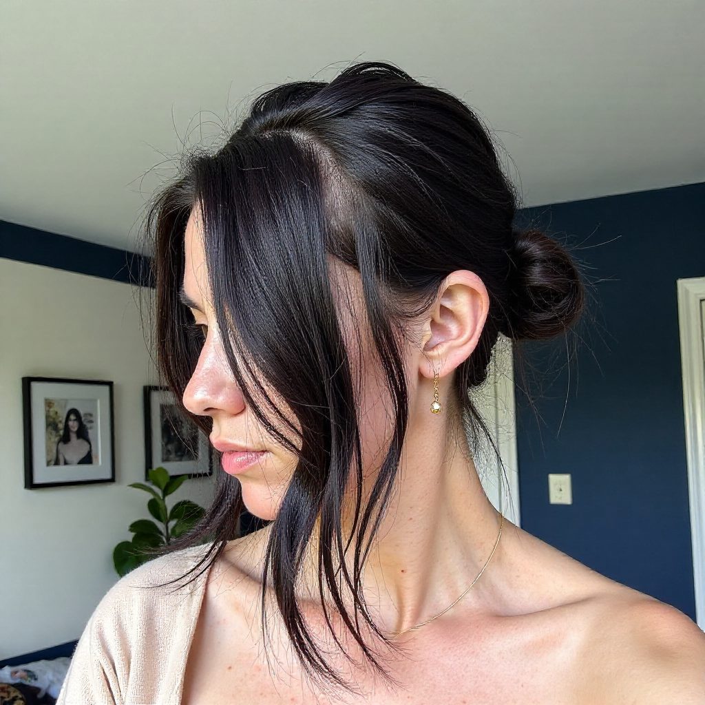 Shoulder-Length Hair in a Low Ponytail