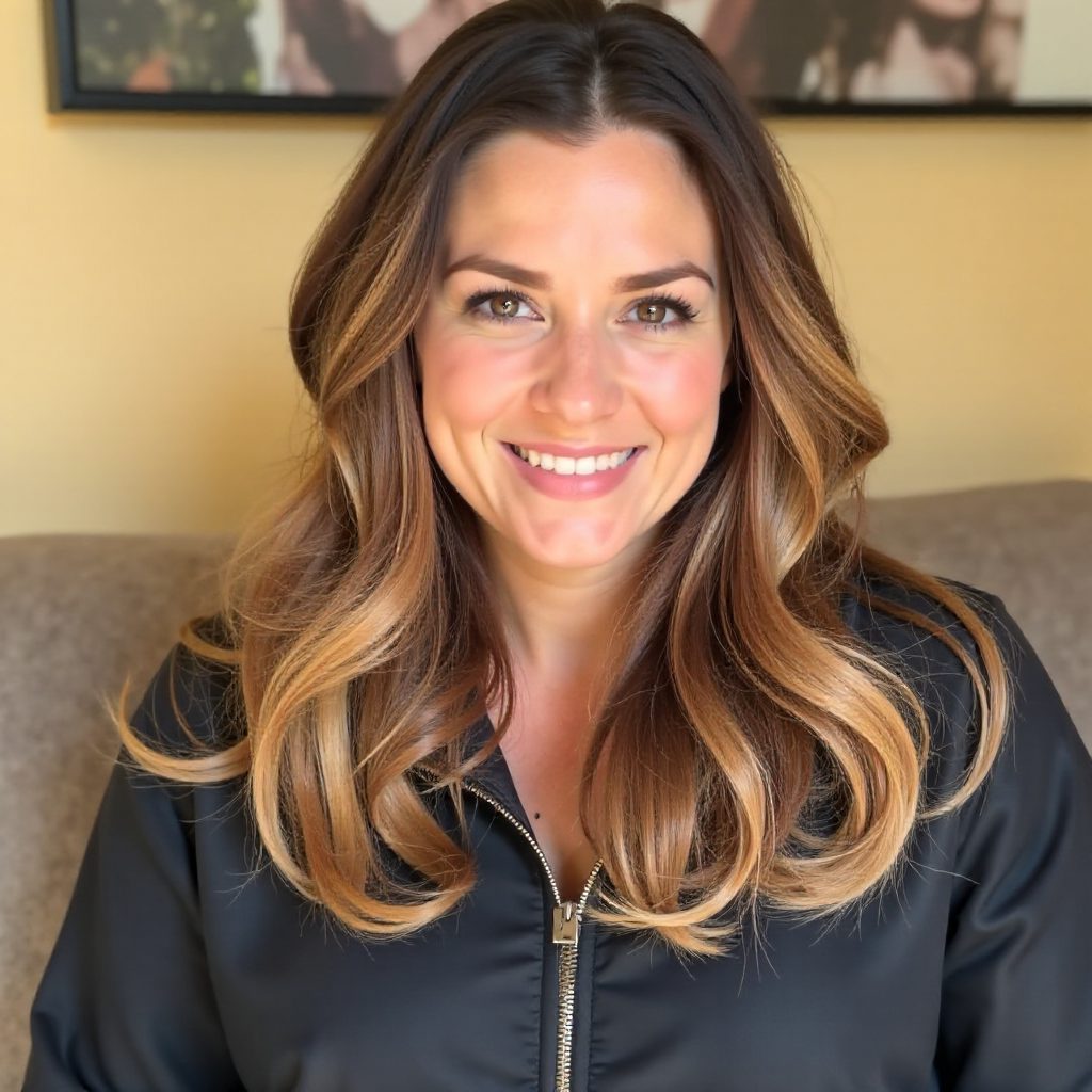 Balayage Long Hairstyle with Bangs Over