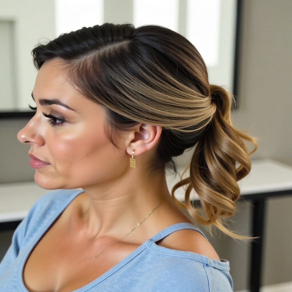 Voluminous Curled Low Ponytail