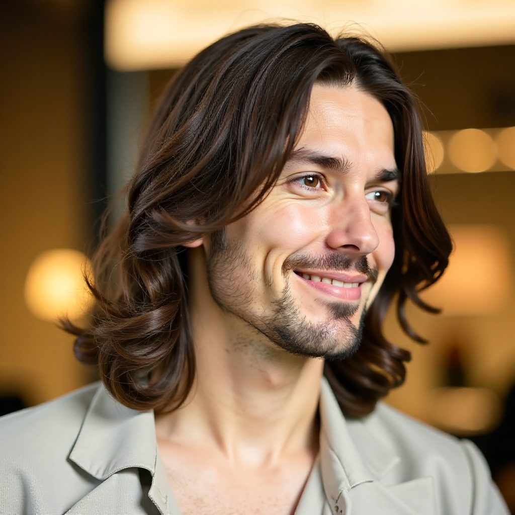 Mid Length Long Curly Hair Men