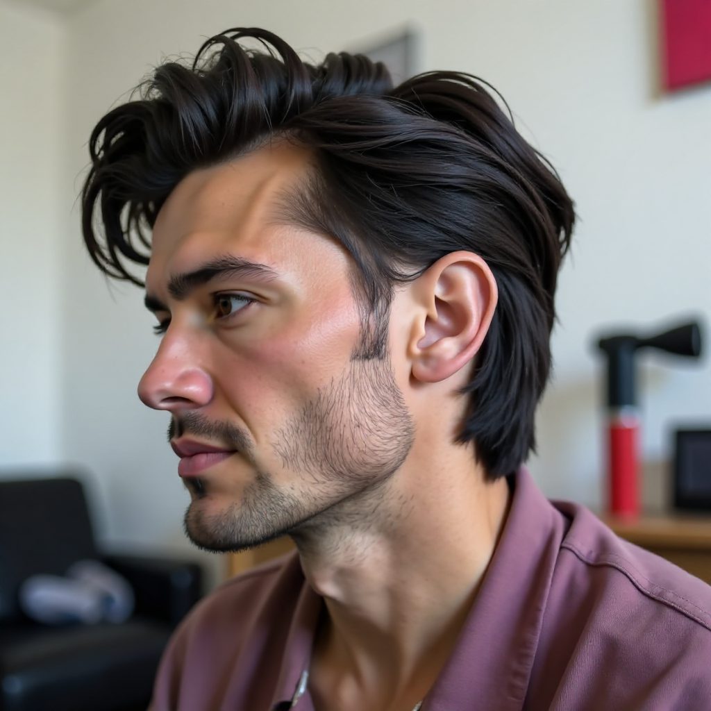 Thick Hair Male Mullet for an Oval Face