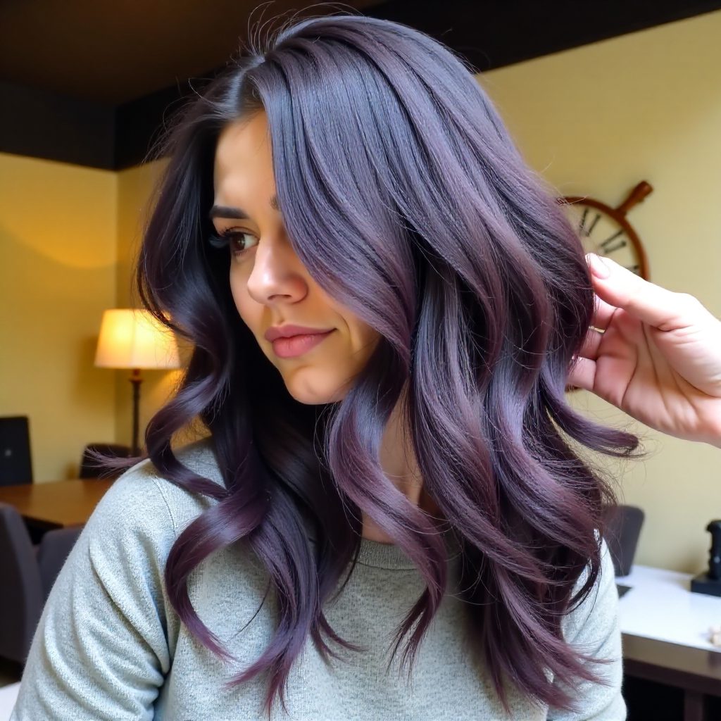 Medium Black Cherry Hair with Lowlights