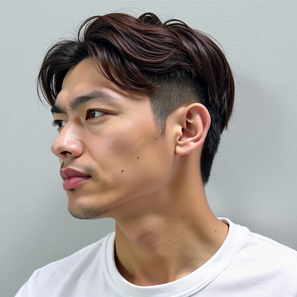 Two Block Haircut with Back Swept Bangs