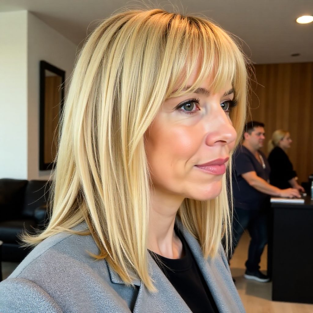 Lob with Blunt Bangs for Women Over 60