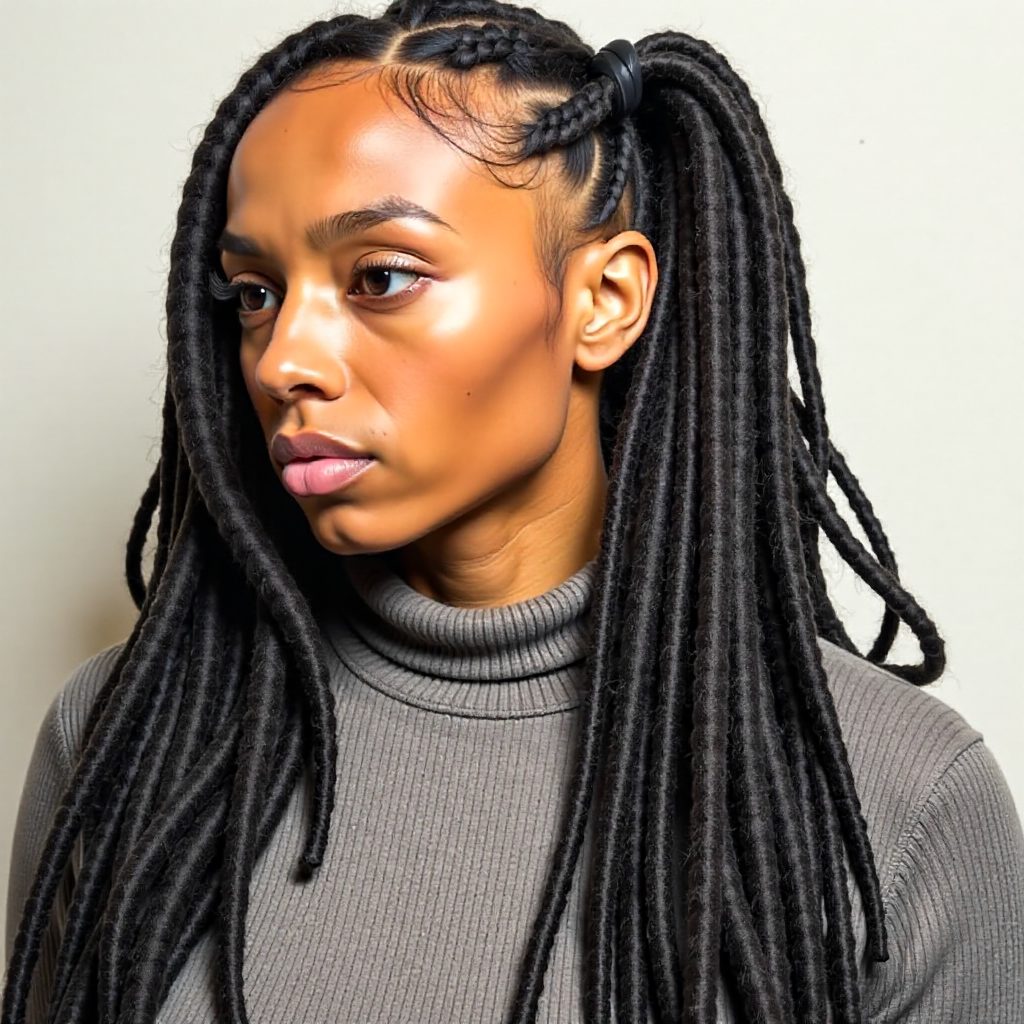 Side-Parted Half-Up Marley Twists