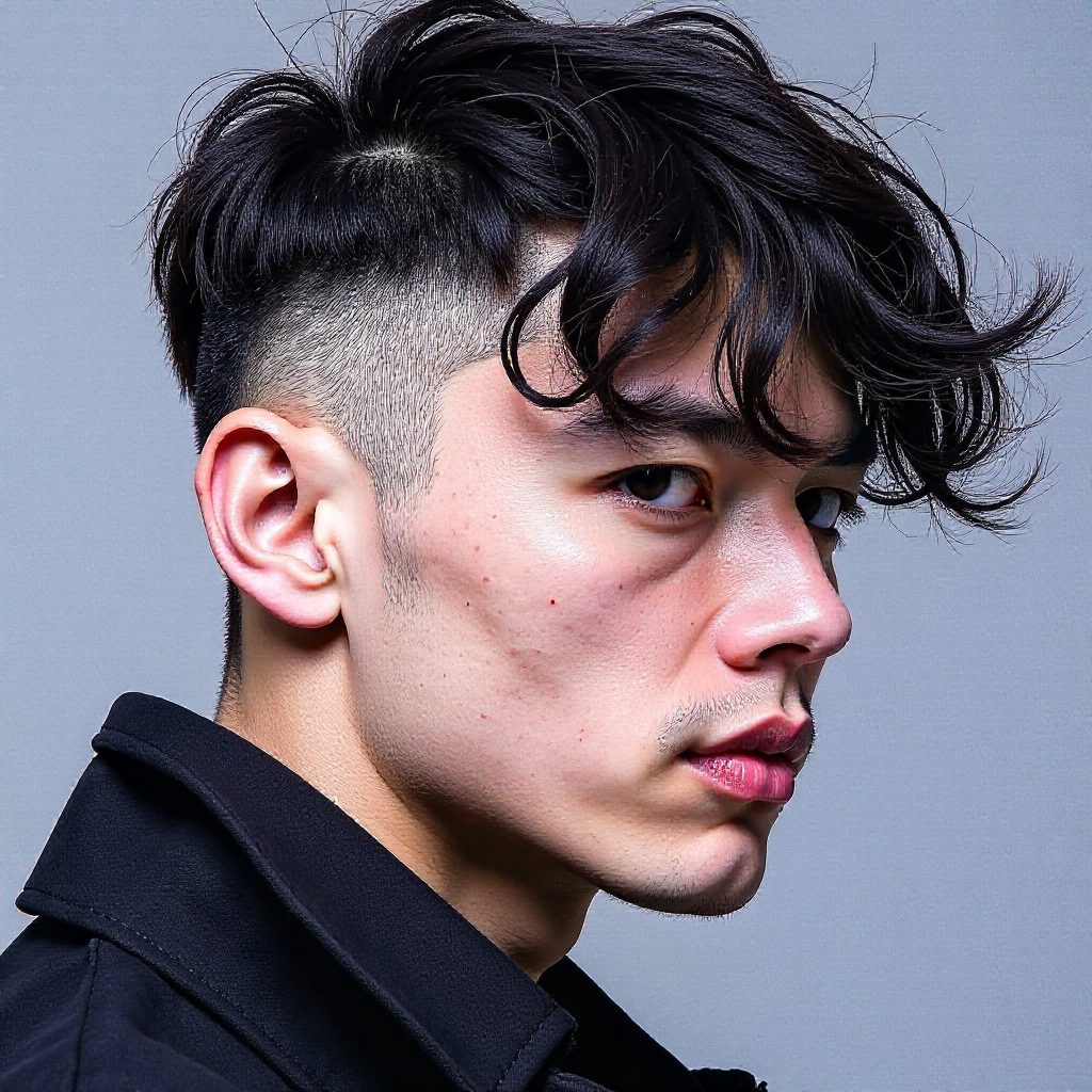 Two Lines Design for Undercut Curly Haircut